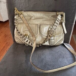 Vintage Y2K Coach Poppy Convertible Gold Metallic Leather Whipstitch Handbag